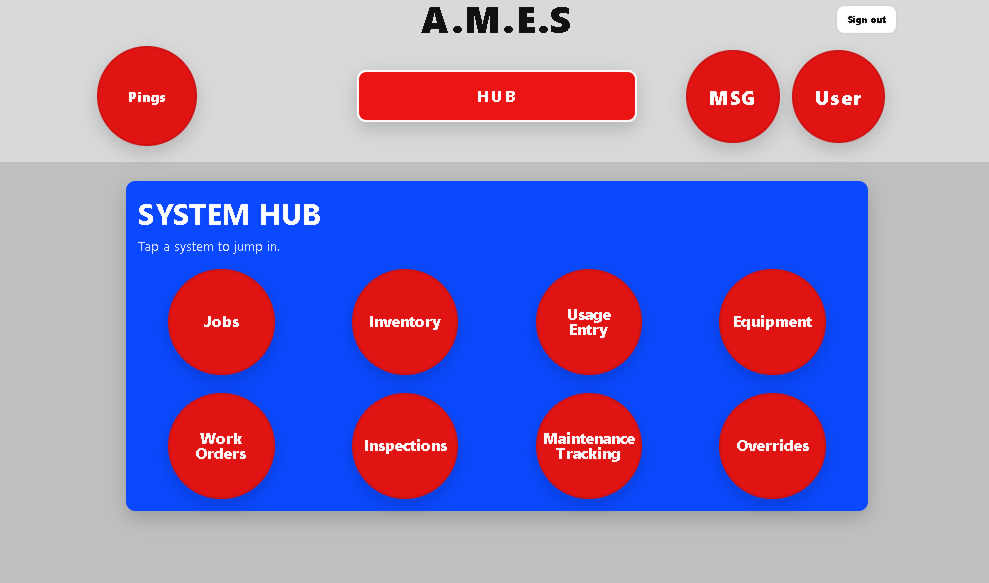 AMES System Hub screenshot